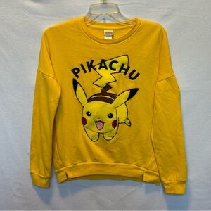 Pokemon Pikachu Yellow Embellished Chenille Logo 3D Juniors Sweatshirt Small